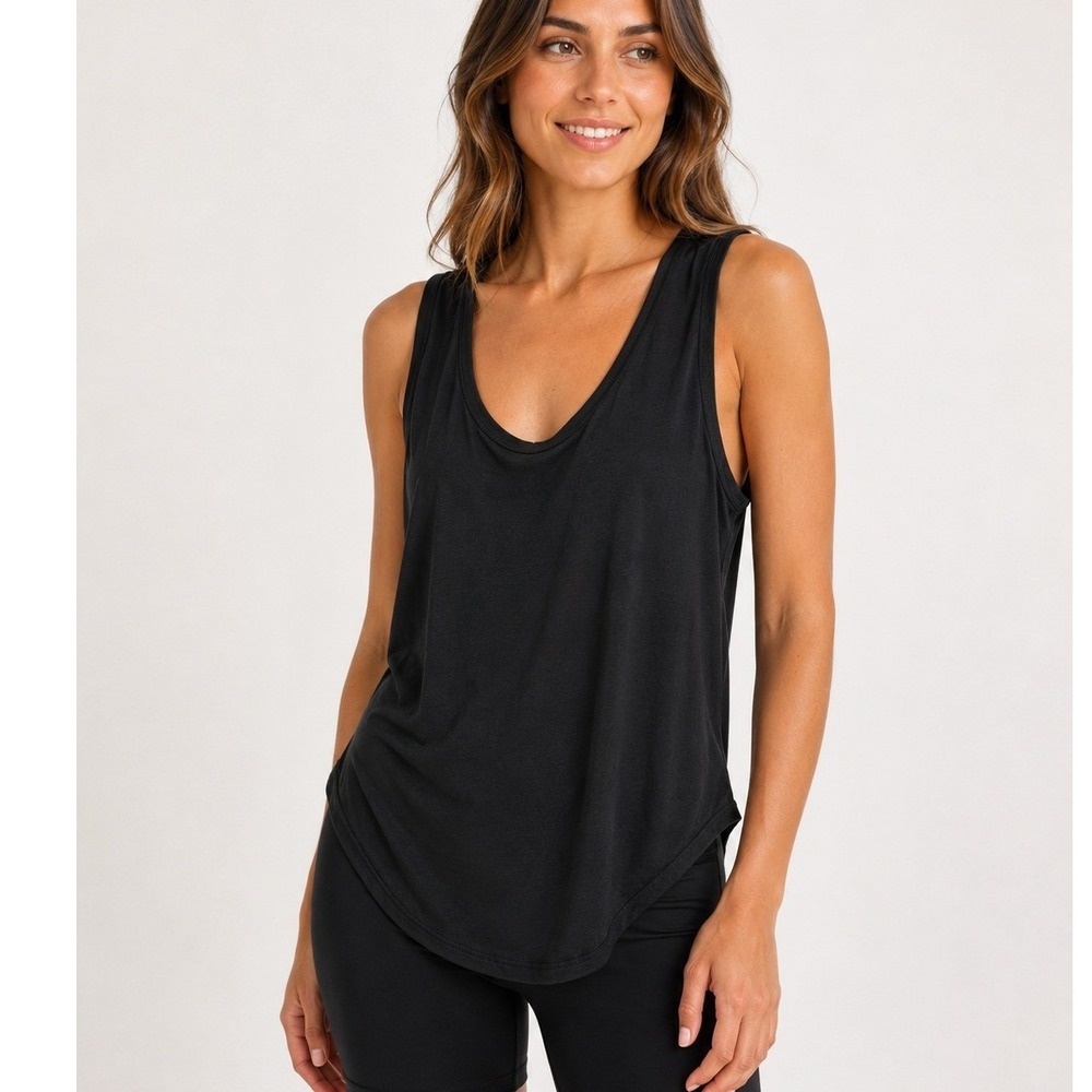 ATM Anthony Thomas Melillo Black 100% Modal Scoop Neck Tank Top Womens Size M
